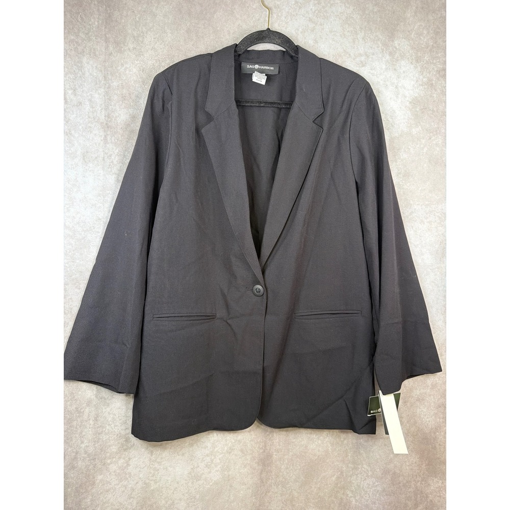 NWT VTG 90s Sag Harbor Blazer Women 16 Black Single Button Notched Lapel